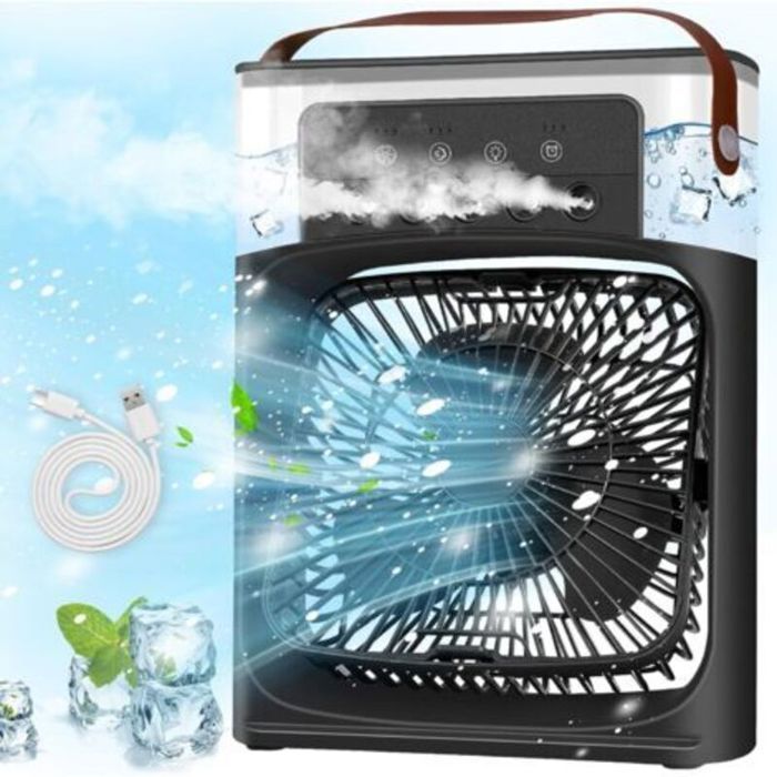 Climatiseur Mobile Portable - LON® - Mini Refroidisseur dAir 3 Vitesses - Noir - 680ml 7 LED Silencieux