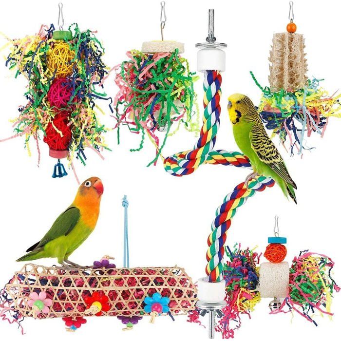 Jouets pour oiseaux Jouet à mâcher pour perruche Jouet à suspendre en papier déchiqueté Accessoires pour cage à oiseaux