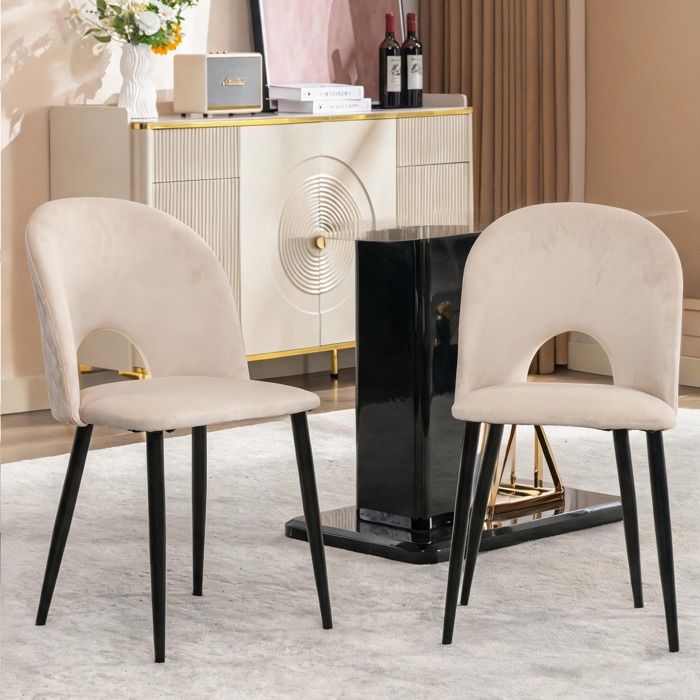 Lot de 2 chaises pour salle à manger style design contemporain assise en velours beige-tonée