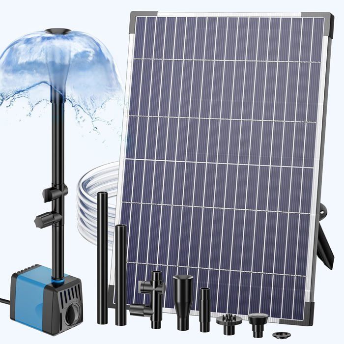 Pompe Solaire De Bassin 12 W 450 L/H - Pompe Solaire Silencieuse Avec 4 Buses - Fontaine Solaire Extérieure Avec Tuyau De Ruisseau