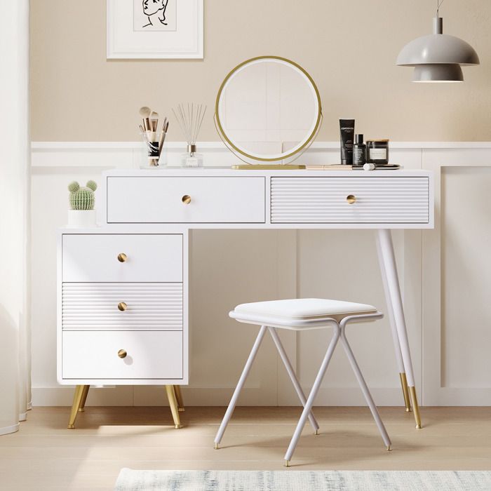 Coiffeuse avec éclairage LED miroir armoire latérale réglable et structure extensible 100 x 40 x 78 cm blanche sans tabouret Coiffeuse avec éclairage LED miroir armoire latérale réglable et structure extensible 100 x 40 x 78 cm blanche sans tabouret