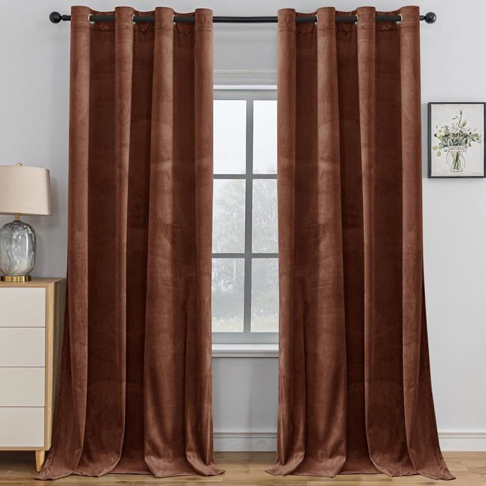 Rideau Velours Occultant Lot De 2 140×245Cm Rideau Thermique Isolant Anti Froid Et Chaleur Opaque Moderne Anti Bruit À Oeill[PP179]
