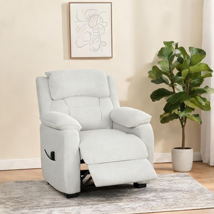 Fauteuil relax électrique en velours crème inclinaison 150° port USB repose-pieds