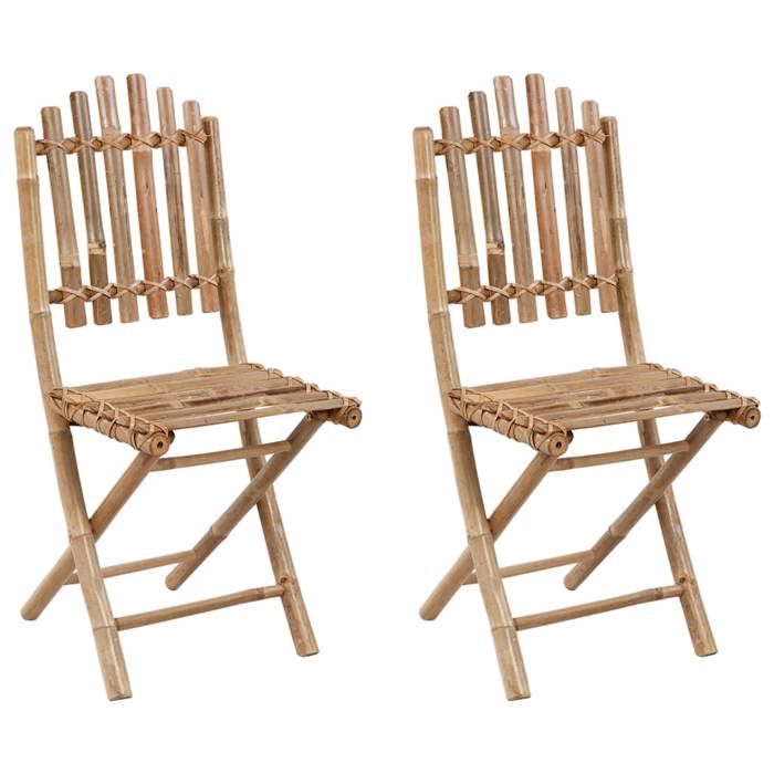 Chaises pliables de jardin Résistants UV(2 pièces) - Fauteuils de jardin - avec coussins Bambou(50 x 42 x 92 cm) cgs85m