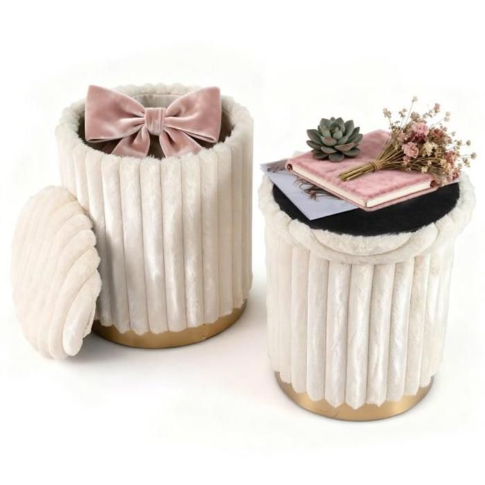 Sans montage lot de 2 poufs de rangement avec couvercles amovibles et design empilable beige