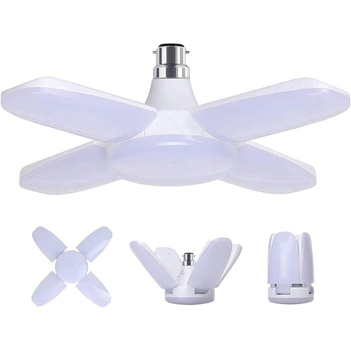 B22 Baïonnette Casquette Lampe de Garage LED Bnc Froid 60W 6500K 5500lm Lampe atelier déformable avec 4 B22