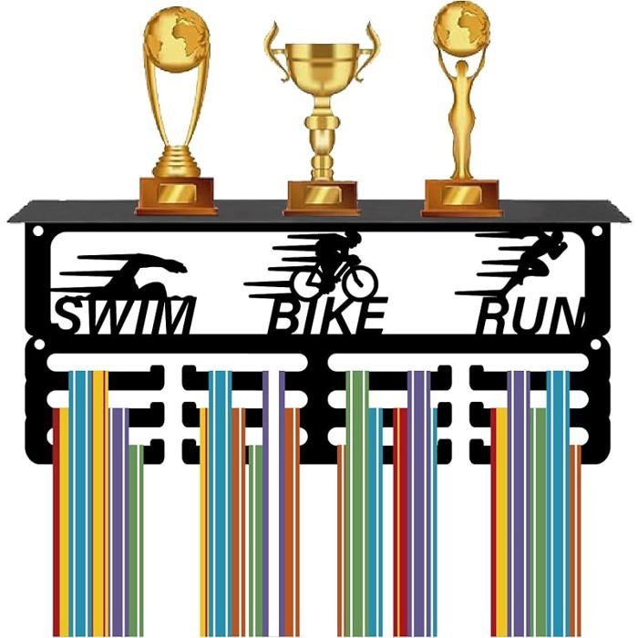 Présentoir Médailles Triathlon Étagère Trophées Support Mural Médailles Sport Support Trophée Métal Noir Triathlon TROPHEE