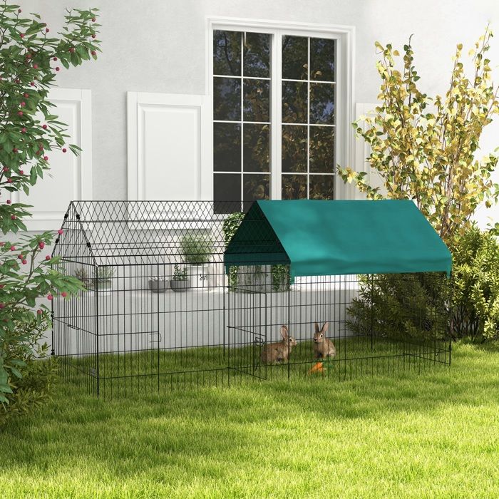 Parc enclos modulable acier avec bache pour lapins rongeurs petits animaux intérieur extérieur 220L x 85l x 103H cm