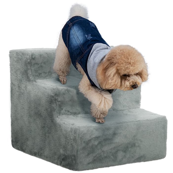 Escalier 3 marches chien/chat gris clair 46x35x35 cm échelle antidérapante pour animaux