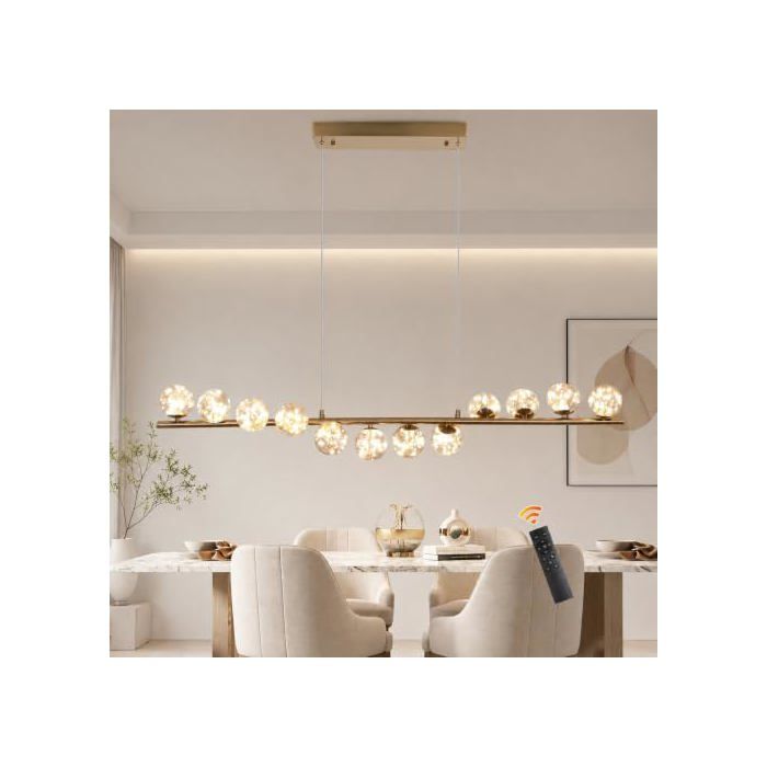 Lustre Salle à Manger Doré 120cm Lustre Salon Moderne - Métal Verre - Blanc chaud/blanc froid - Non étanche - Pendentif