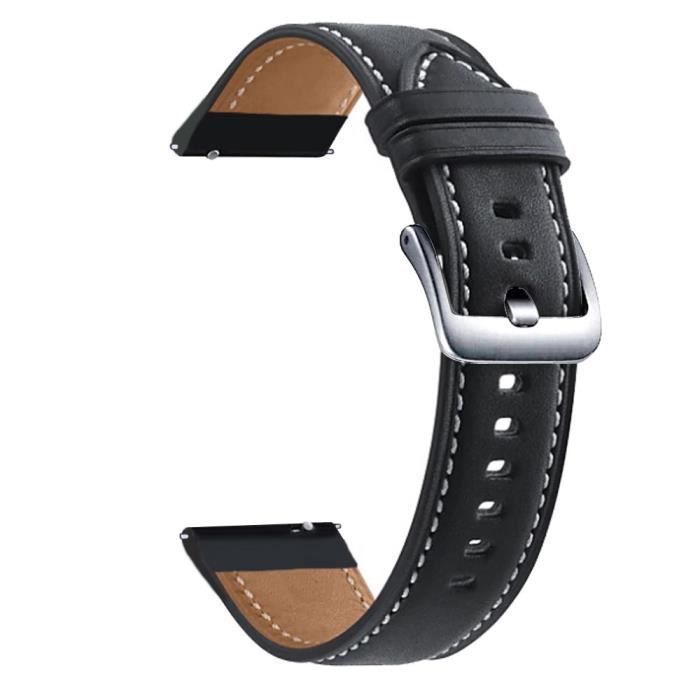 22mm Noir argent Bracelet en cuir veritable de pour Huawei Watch GT 2 Pro 2E GT Bracelet de montre Cdiscount Telephonie