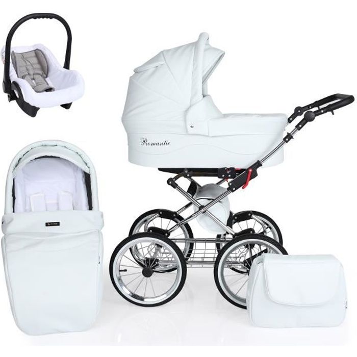 Poussette luxe cuir cologique blanc bleu iceberg 3 en 1