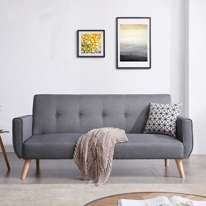 le linnea canape scandinave convertible 3 places gris cdiscount maison