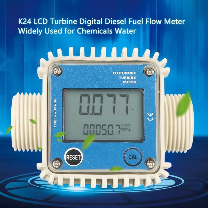 K24 LCD Compteur Digital Pro K24 Débitmètre De Carburant Pour Produits Chimiques Eau (Bleue)
