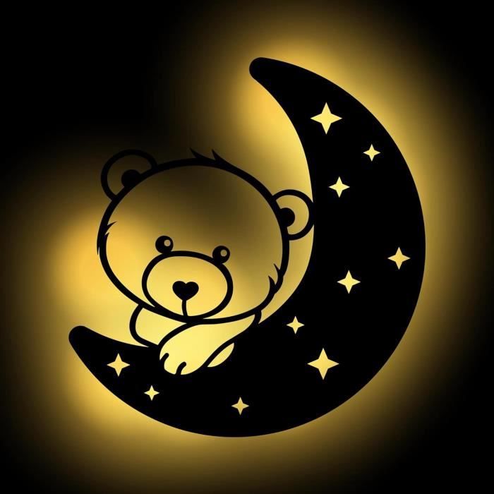 Veilleuse LED Personnalisée Girafe Sur Lune - Décoration Murale Bois Gravé Avec Prénom Et Date De Naissance - Idée Cadeau Bébé