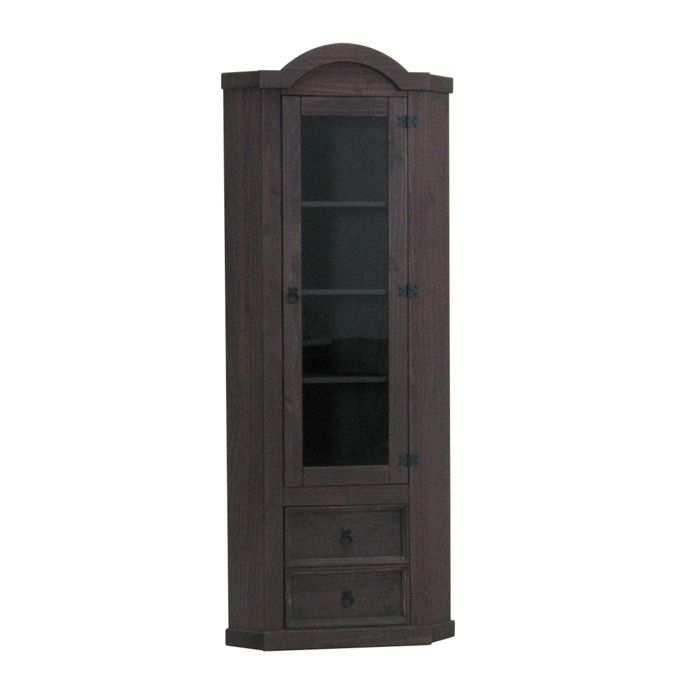 New Mexico Armoire dangle avec 1 porte vitrée et 2 tiroirs teinte/cire dans un style colonial.