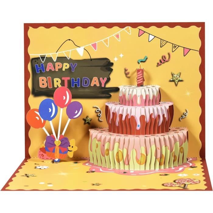 Carte D'anniversaire Musicale Et Lumineuse Pop-up 3D – Gâteau Avec Bougie LED à Souffler, Joue 'Joyeux Anniversaire'