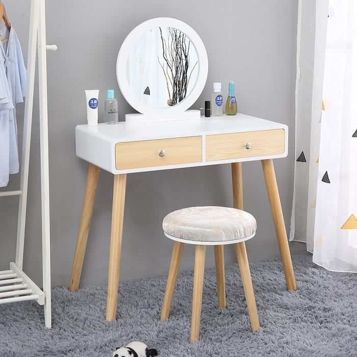 Table De Maquillage Coiffeuse Avec 2 Tiroirs 1 Tabouret Pour Chambre Achat Vente Coiffeuse Table De Maquillage Coiffeu Soldes Sur Cdiscount Des Le 20 Janvier Cdiscount