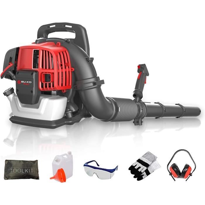 Souffleur à Dos Essence 75,6 Cc 4 Temps - Puissant 7000 Tr/min 2,6 KW Pour Feuilles, Débris, Neige - Jardin & Allée
