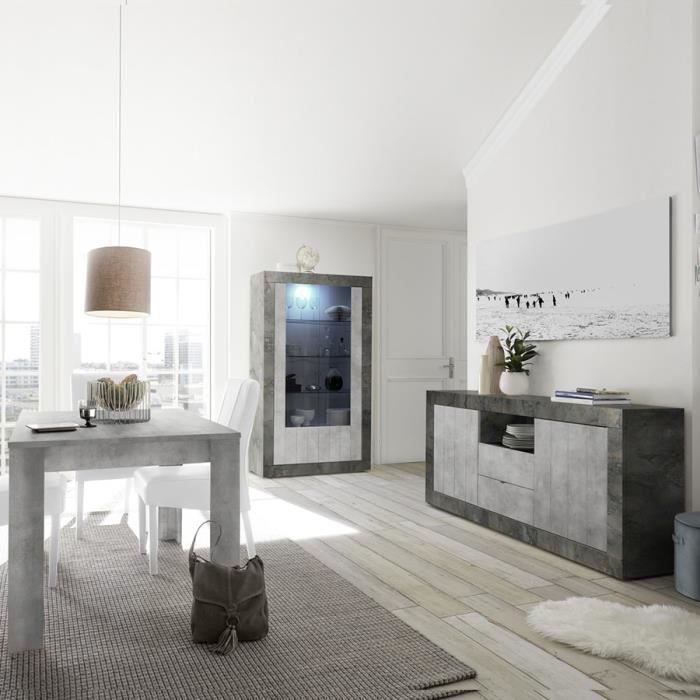 Salle à manger complète moderne gris béton SERENA 8 L 185 x P 90 x H 79