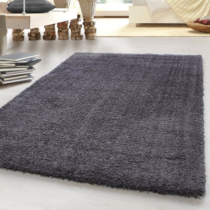 Tapis En Fausse Fourrure Shaggy En Peau De Mouton Tapis Salon De Couleur Unie Gris 160x230 Cm
