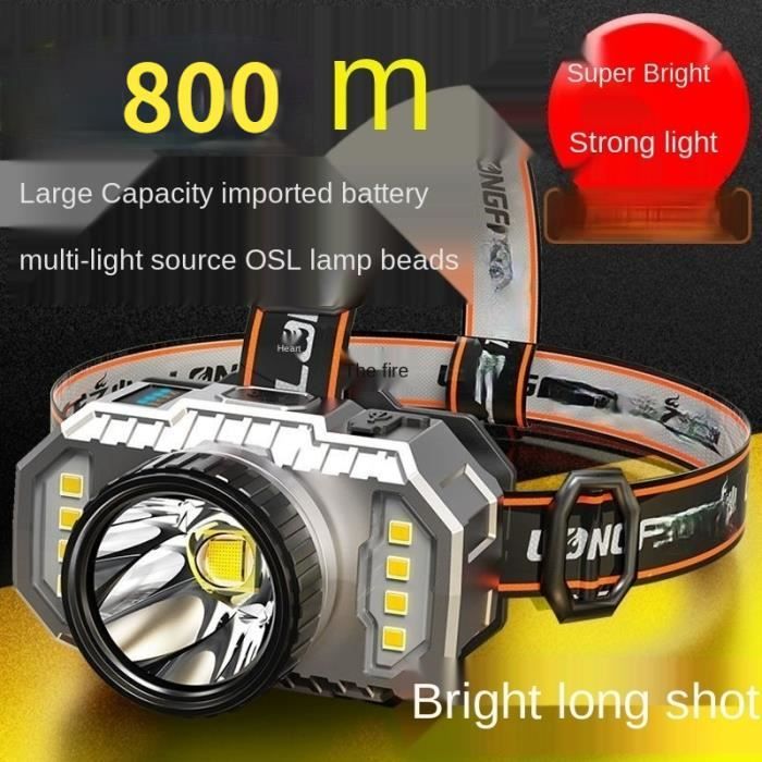 Lampe frontale puissante rechargeable avec quatre modes d'allumage LED
