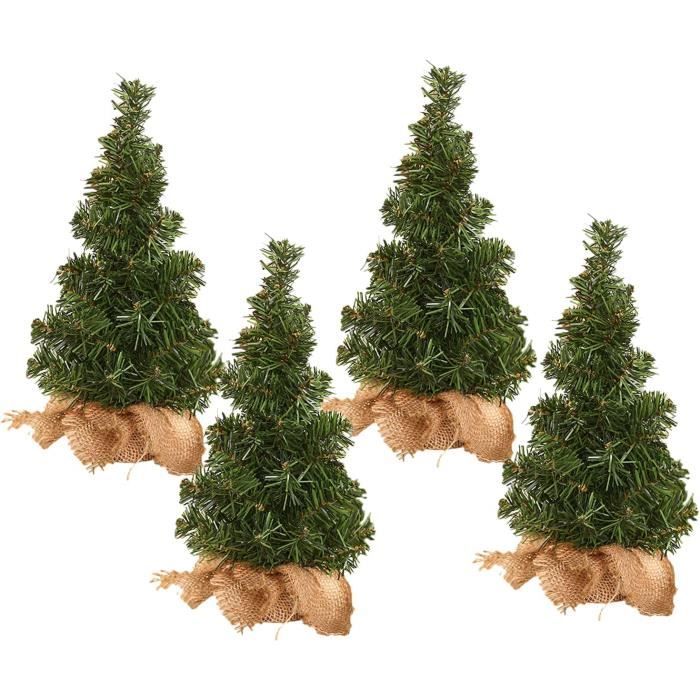 Lot de 4 Mini Sapin De Noël De Table 30 Cm Avec Base de Sac En