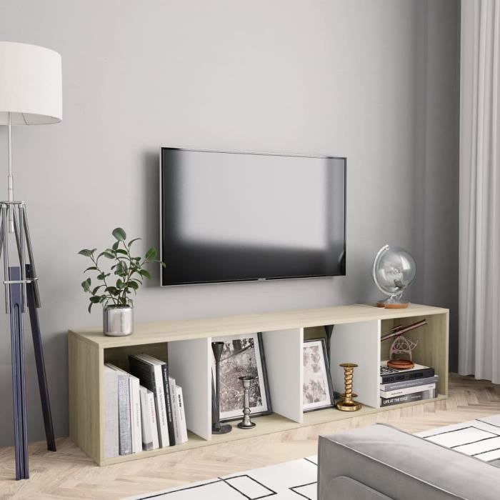 Bibliotheque Meuble Tv Contemporain Decor Armoire Tele Table Television Blanc Et Chene Sonoma 143 X 30 X 36 Cm Achat Vente Meuble Tv Bibliotheque Meuble Tv Soldes Sur Cdiscount Des Le 20 Janvier Cdiscount