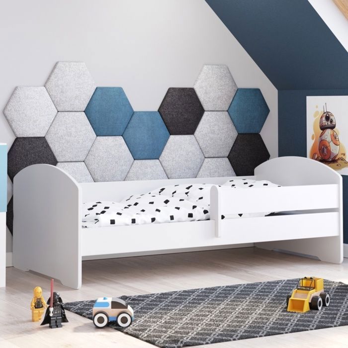 Lit enfant 160x80 cm COMPLET – Lit junior avec matelas – Sommier à lattes + Barrière de sécurité – Blanc