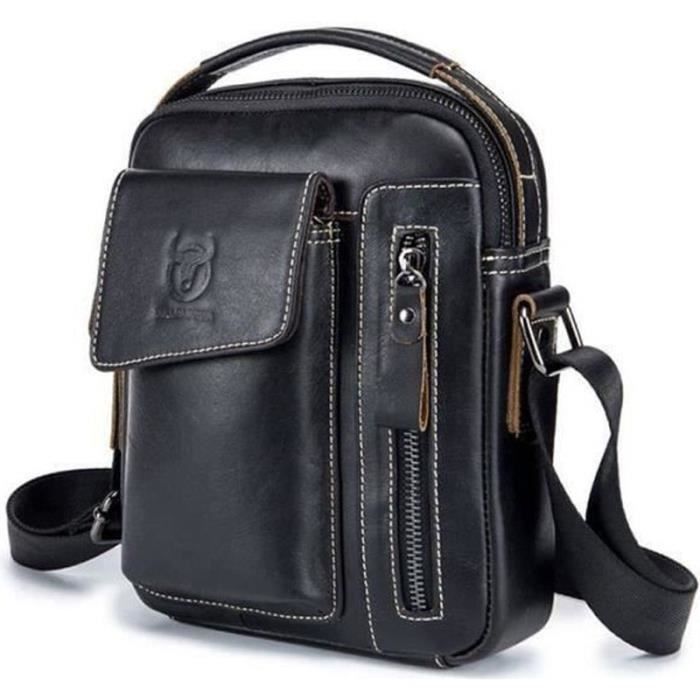 Sacoche Bandoulière En Cuir Véritable Pour Homme - Style Vintage, Sangle Réglable - Marron - Taille Moyenne
