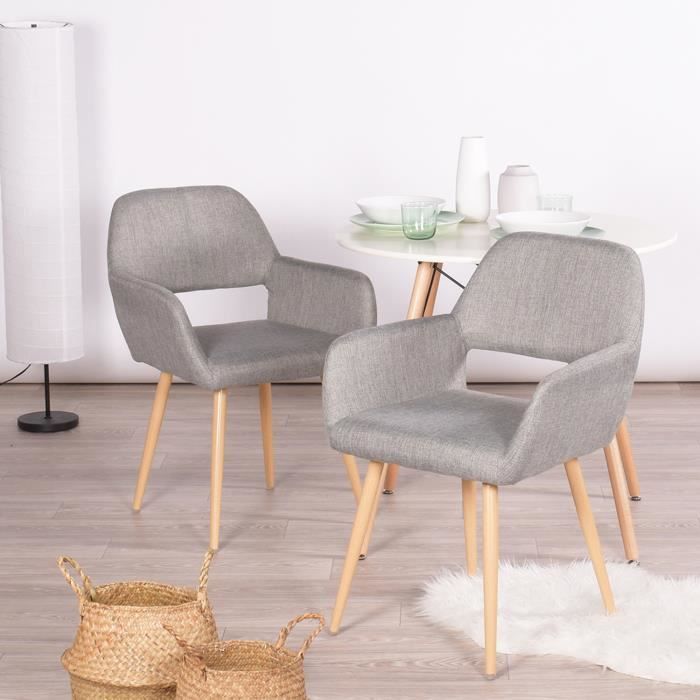 FURNISH1 Lot de 2 Fauteuil Chaise de Salle /à Manger Scandinave en Tissu Beige M/étal Look Bois Ch/êne Design Salon Bureau Chambre Chaise de Bureau Bureau /à Domicile Travail /à Distance