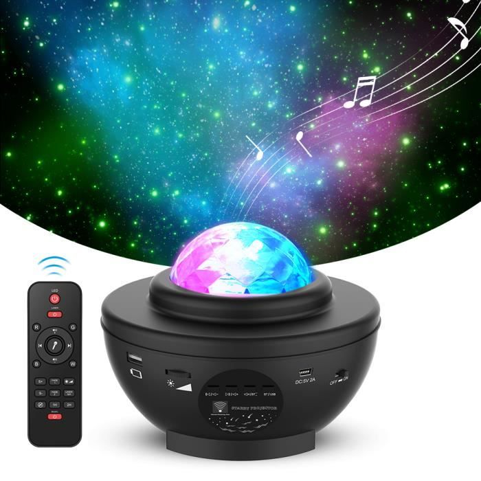 Veilleuse Projecteur d'étoiles, Lampe Projecteur étoile LED Bluetooth avec télécommande haut-parleur pour Soirée Fête et Coucher
