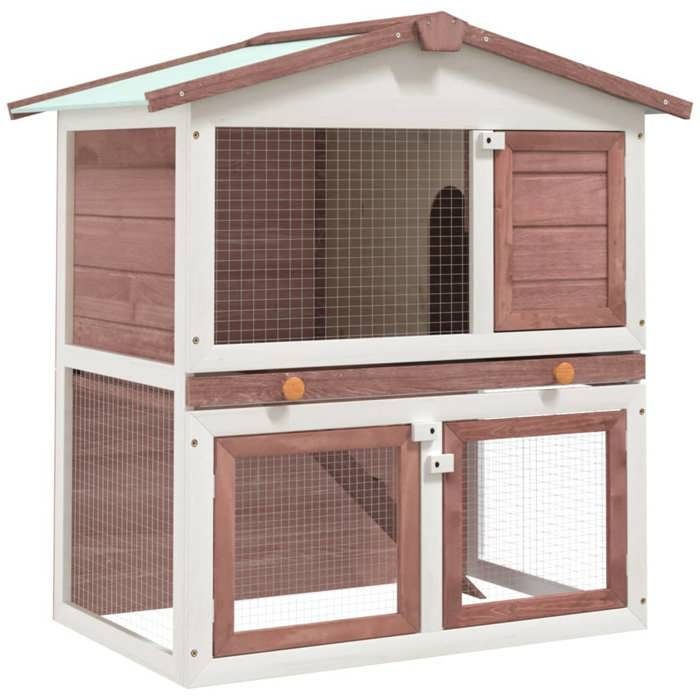 Clapier dExtérieur - vidaXL - 3 Portes - Bois - Marron - 94x60x98 cm