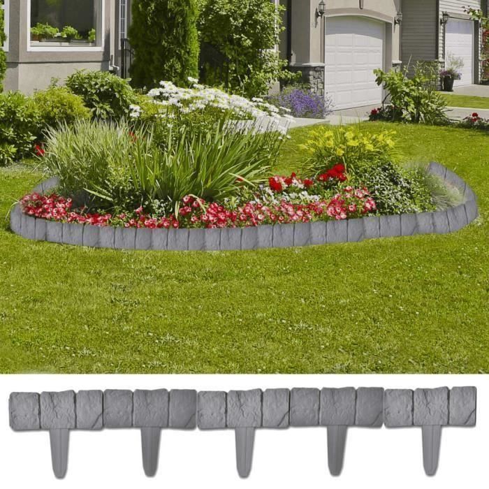 Lot de 41 bordures effet pierre en plastique résistant pour parterre de jardin, allée et pelouse - QUT