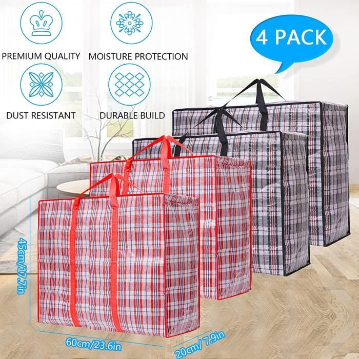 Grand sac de rangement (ensemble de 1) avec fermeture à glissière durable,  sac organisateur, sac de déménagement, résistant à l'eau, sac de transport,  sac de camping pour vêtements, literie, confort