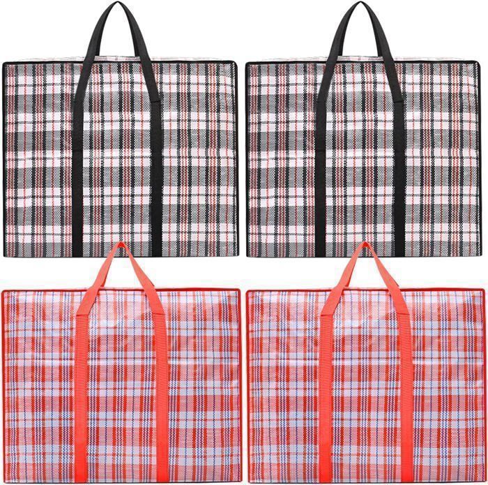 Lot de 4 grands sacs de rangement Heavy Duty avec fermetures éclair et  poche pour