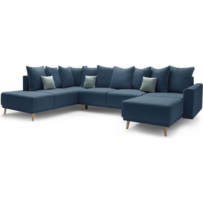 bobochic canape d angle droit panoramique convertible tissu bleu navy l 324 x p 215 x h 90 cm mola cdiscount maison