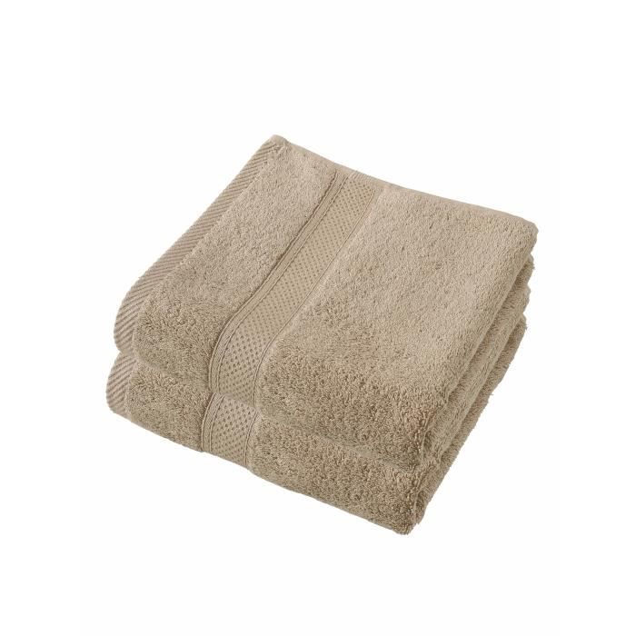 STEPHANIE - Lot de 2 serviettes 50x100 cm - 100% coton peigné - Coloris Beige Humus - 540 g-m²