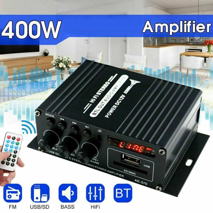 Dilwe Amplificateur audio de subwoofer de maison de voiture 400W 2x200W  stéréo HiFi voiture maison caisson de video autoradio Noir