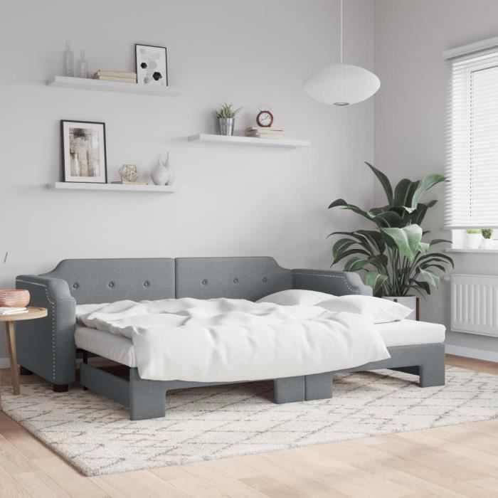vidaXL Lit de jour avec lit gigogne gris clair 90x200 cm velours
