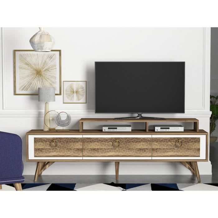meuble tv - emob - tera home - blanc - porte(s) et tiroir(s) - contemporain - design