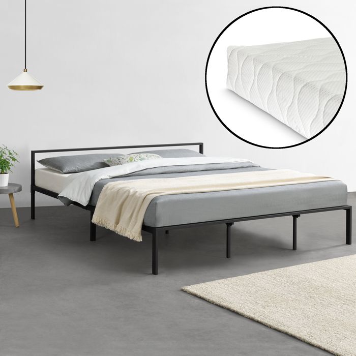 cadre de lit double avec matelas imatra 180 x 200 cm noir mat [en.casa] [neu.haus]