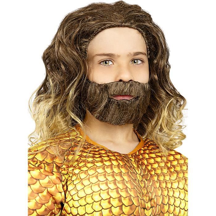 Funidelia – Perruque Aquaman Avec Barbe Pour Enfant, Accessoire Déguisement Super-héros DC Comics, Marron