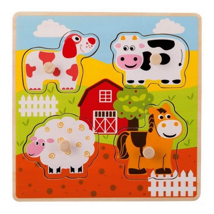 Puzzle En Bois Ecologique Bebe Enfant 4 Piece Ferme Guizmax Cdiscount Jeux Jouets