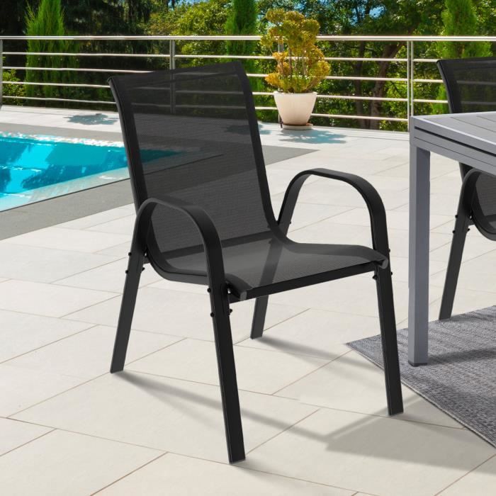 chaises de jardin empilables noires - idmarket - métal et textilène - résistantes et durables