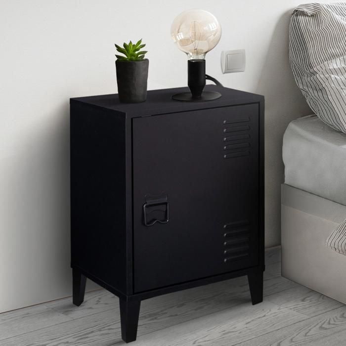 IDMARKET Table de chevet ESTER 1 porte métal noir design industriel IDMARKET Table de chevet ESTER 1 porte métal noir design industriel
