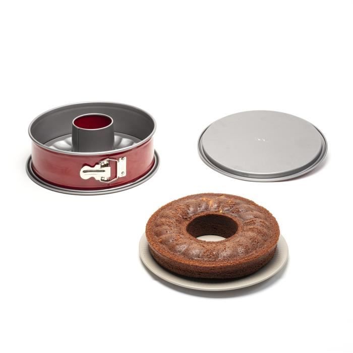 tefal moule à savarin delibake en acier - ø 25 cm - rouge et gris - avec charnière