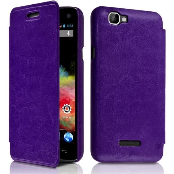 Housse étui Rabat Latéral Pour Wiko Rainbow + Film Protection - Coque Cuir Grainé, Fonction Support - Noir
