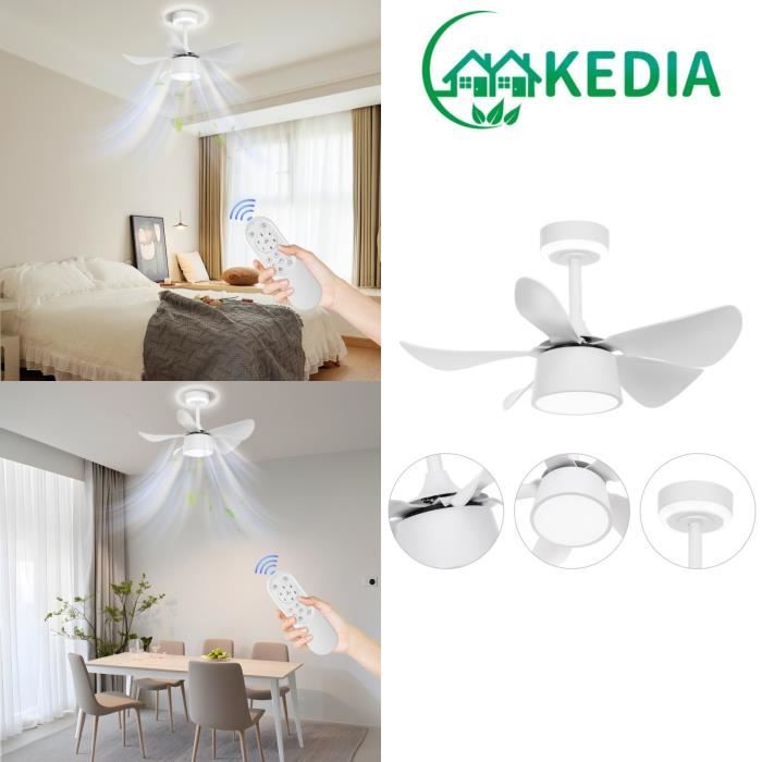 KEDIA. Ventilateur de Plafond 79 cm blanc avec Lumière LED Télécommande Lames Modernes Moteur DC 5 pales - Kedia