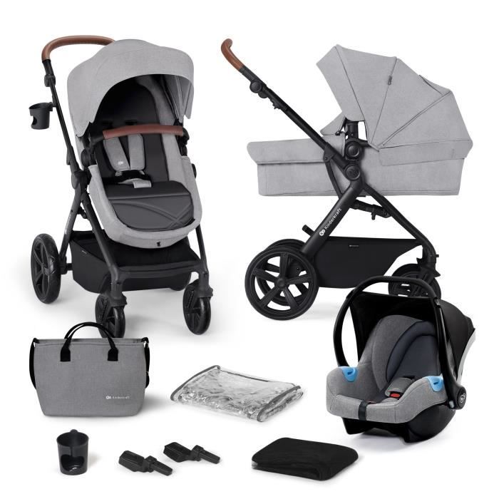 Poussette 3 en 1 KINDERKRAFT ATour Light Grey Gris Bebe 4 Roues Poussette combinee Cdiscount Puericulture Eveil bebe